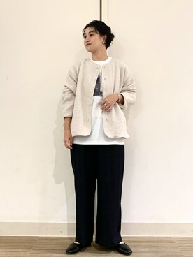「秋トレンド2021」｜「アイテム（ノーカラージャケット）」を使った、クボさん（レディース・160cm）の秋コーディネート