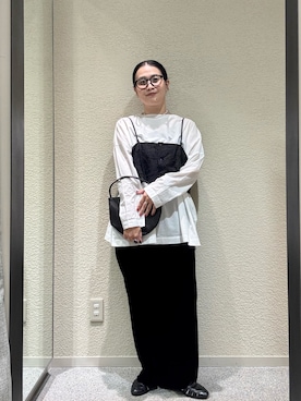 「かぐれ（カグレ）のコットンラミーワイドプルオーバー（シャツ/ブラウス、ホワイト系）」を使った、クボさん（レディース・161cm）の秋コーディネート