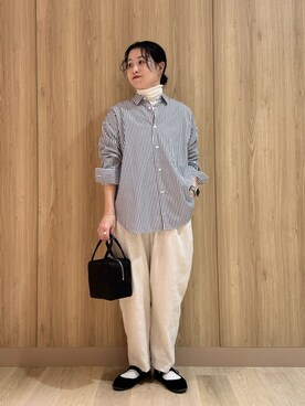 「かぐれ（カグレ）のリネンコットンサルエルパンツ（その他パンツ）」を使った、クボさん（レディース・161cm）の冬コーディネート