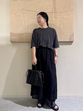 「かぐれ（カグレ）のハイツイストコットン半袖Tシャツ（Tシャツ/カットソー、グレー系）」を使った、クボさん（レディース・161cm）の夏コーディネート