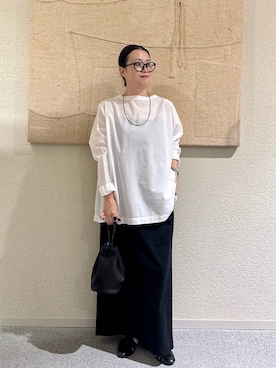 「かぐれ（カグレ）のコットンラミーワイドプルオーバー（シャツ/ブラウス、ホワイト系）」を使った、クボさん（レディース・161cm）の夏コーディネート