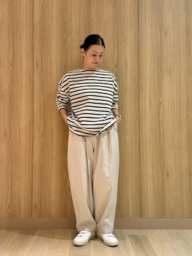 「かぐれ（カグレ）のボーダーワイドカットソー（Tシャツ/カットソー）」を使った、クボさん（レディース・161cm）の秋コーディネート