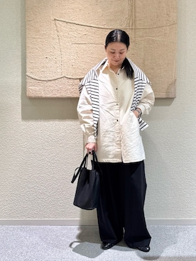 「かぐれ（カグレ）のコットンドビージャケット（その他アウター、ホワイト系）」を使った、クボさん（レディース・161cm）の春コーディネート