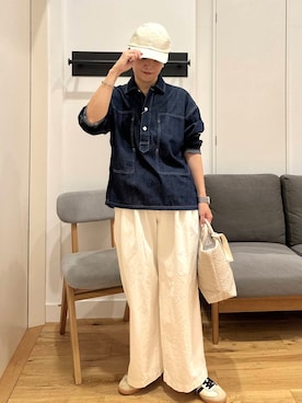 「かぐれ（カグレ）のコットン2タックワイドパンツ（その他パンツ）」を使った、クボさん（レディース・161cm）の秋コーディネート