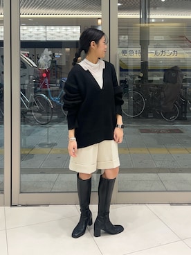 「僕と私の推しニット」｜hanaさん（レディース・151cm）の冬コーディネート