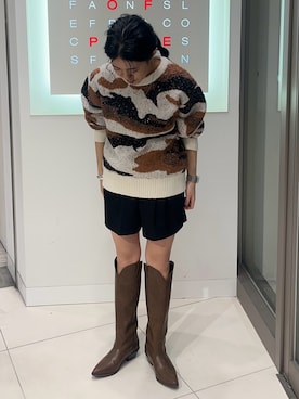 「SENSE OF PLACE by URBAN RESEARCH（センスオブプレイスバイアーバンリサーチ）のニュアンスパターンラメセーター（ニット/セーター）」を使った、hanaさん（レディース・151cm）の冬コーディネート