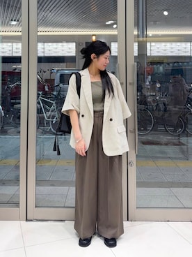 「SENSE OF PLACE by URBAN RESEARCH（センスオブプレイスバイアーバンリサーチ）の『UR TECH DRYLUXE』リネンライクジャケット（テーラードジャケット）」を使った、hanaさん（レディース・151cm）の夏コーディネート