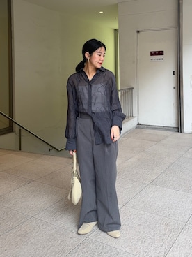 「SENSE OF PLACE by URBAN RESEARCH(センスオブプレイスバイアーバンリサーチ)のワイドイージーパンツ(その他パンツ、グレー系)」を使った、hanaさん(レディース・154cm)の春コーディネート