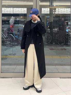 「キャップ女子」｜「アイテム（ステンカラーコート）」を使った、hanaさん（レディース・151cm）の冬コーディネート