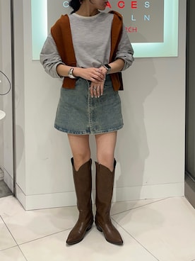 「SENSE OF PLACE by URBAN RESEARCH（センスオブプレイスバイアーバンリサーチ）のパッチワークVネックカーディガン（カーディガン/ボレロ）」を使った、hanaさん（レディース・151cm）の秋コーディネート