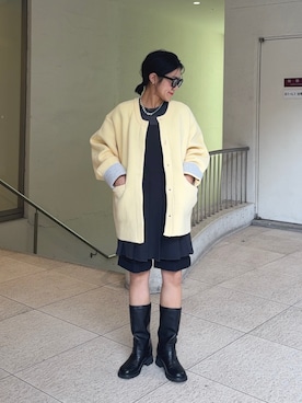 「アイテム（テーラードジャケット、イエロー系）」を使った、hanaさん（レディース・151cm）の冬コーディネート