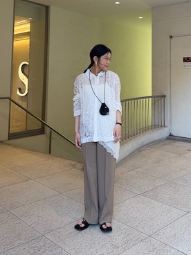 「SENSE OF PLACE by URBAN RESEARCH（センスオブプレイスバイアーバンリサーチ）の『一部WEB限定』『UR TECH DRYLUXE』リネンライクワイドパンツ（その他パンツ、ベージュ系）」を使った、hanaさん（レディース・154cm）の夏コーディネート