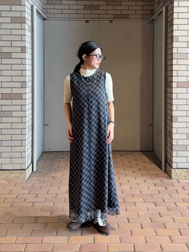 「SENSE OF PLACE by URBAN RESEARCH(センスオブプレイスバイアーバンリサーチ)のチェックシアーナローワンピース(ワンピース、ブラック系)」を使った、hanaさん(レディース・154cm)の春コーディネート