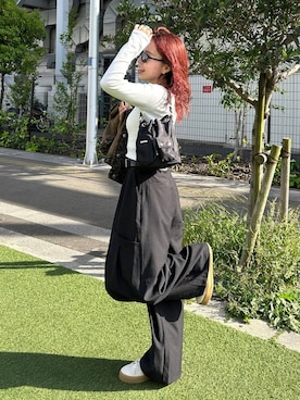 「PAGEBOY（ページボーイ）のドロポケワイドコクーンパンツ（その他パンツ、ブラック系）」を使った、fokanon0622さん（レディース・157cm）の春コーディネート