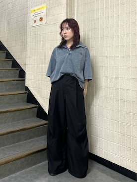 「PAGEBOY（ページボーイ）の【イージーケア/接触冷感/UVカット/セットアップ対応】シフトセットワイドパンツ（スラックス、ブラック系）」を使った、fokanon0622さん（レディース・157cm）の夏コーディネート