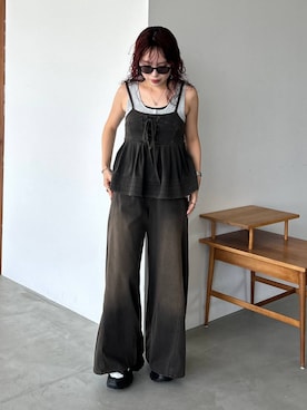 「PAGEBOY（ページボーイ）の＜まるでデニム見え！/紫外線カット/接触冷感/ストレッチ＞マルデニメガレッグパンツ（デニムパンツ、ブラウン系）」を使った、fokanon0622さん（レディース・157cm）の夏コーディネート