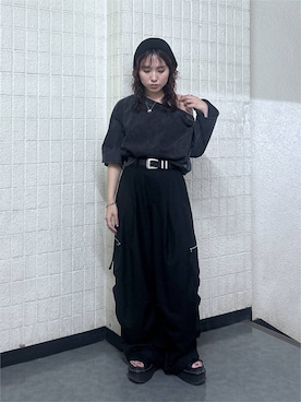 「PAGEBOY（ページボーイ）の＜まるでデニム見え！/紫外線カット/接触冷感/ストレッチ＞マルデニルーズネックトップス（Tシャツ/カットソー、ブラック系）」を使った、fokanon0622さん（レディース・157cm）の夏コーディネート