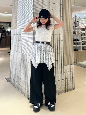 「PAGEBOY（ページボーイ）のモードバックルベルト3（ベルト、ブラック系）」を使った、fokanon0622さん（レディース・157cm）の春コーディネート