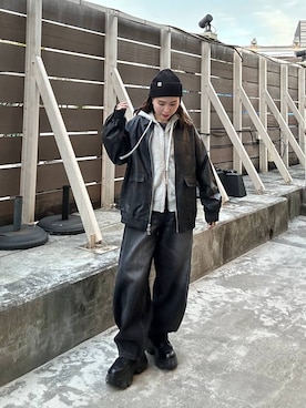 「PBLIM（ページボーイリム）の《UNISEX》スラブブリーチデニム（デニムパンツ）」を使った、fokanon0622さん（レディース・157cm）の秋コーディネート