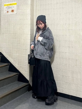 「PAGEBOY（ページボーイ）のプラットチャンキースニーカー【3サイズ展開・軽量】（スニーカー、ブラック系）」を使った、fokanon0622さん（レディース・157cm）の春コーディネート