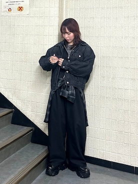 「アイテム（デニムジャケット、ブラック系）」を使った、fokanon0622さん（レディース・157cm）の秋コーディネート