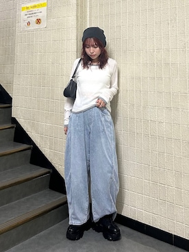 「PAGEBOY（ページボーイ）のプラットチャンキースニーカー【3サイズ展開・軽量】（スニーカー、ブラック系）」を使った、fokanon0622さん（レディース・157cm）の春コーディネート