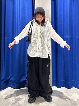 「PAGEBOY（ページボーイ）のレースジャガードシアーシャツ（シャツ/ブラウス、ホワイト系）」を使った、fokanon0622さん（レディース・157cm）の夏コーディネート