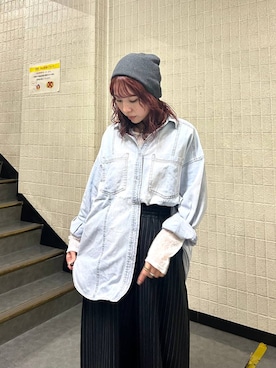 「PBLIM（ページボーイリム）の《UNISEX》ルーズニットビーニー（ニットキャップ/ビーニー、グレー系）」を使った、fokanon0622さん（レディース・157cm）の春コーディネート