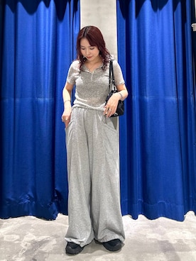 「PAGEBOY（ページボーイ）のデカポウラケパンツ【4color・2size】（スウェットパンツ、グレー系）」を使った、fokanon0622さん（レディース・157cm）の春コーディネート