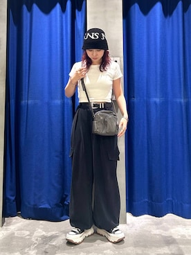 「PAGEBOY（ページボーイ）のモードバックルベルト3（ベルト、ブラック系）」を使った、fokanon0622さん（レディース・157cm）の春コーディネート