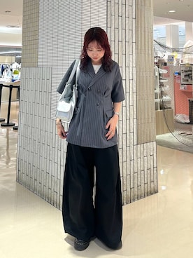 「PAGEBOY（ページボーイ）の【500mlペットボトル収納可能】ハトメベルトポケットバッグ（ハンドバッグ、シルバー系）」を使った、fokanon0622さん（レディース・157cm）の夏コーディネート