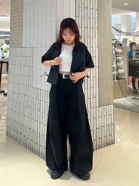 「PAGEBOY（ページボーイ）のモードバックルベルト3（ベルト、ブラック系）」を使った、fokanon0622さん（レディース・157cm）の夏コーディネート