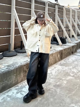 「PBLIM（ページボーイリム）の《UNISEX》スラブブリーチデニム（デニムパンツ）」を使った、fokanon0622さん（レディース・157cm）の秋コーディネート