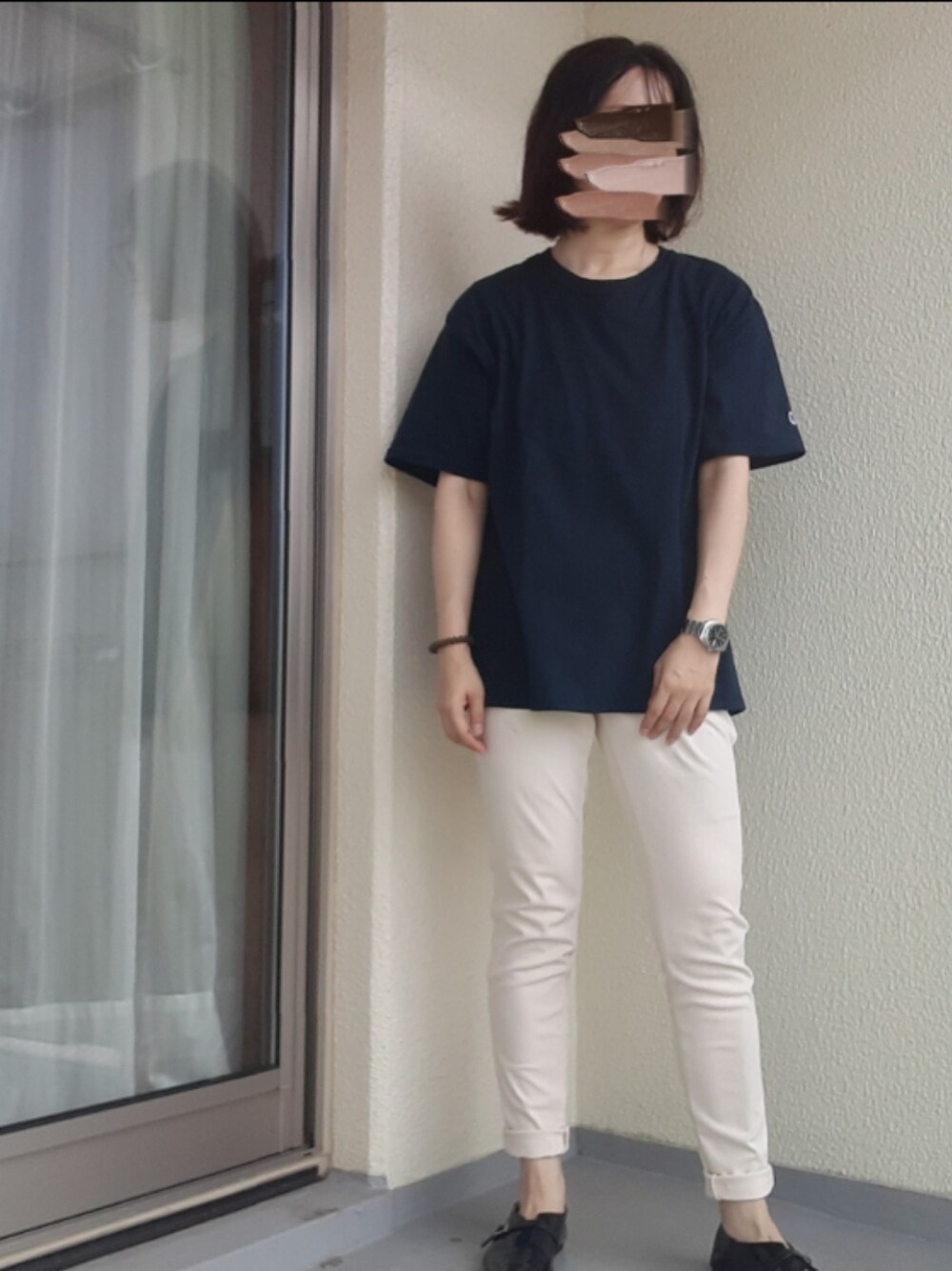 「スキニー」｜「Championのアイテム（Tシャツ/カットソー、ブルー系）」を使った、jamさん（レディース・161cm）の夏コーディネートの1枚目の写真