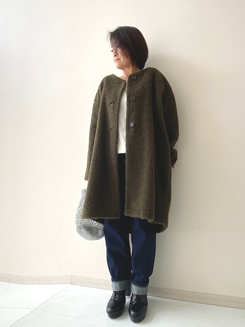 ニッセン ジャケット ノーカラージャケット 軽量ボアノーカラー