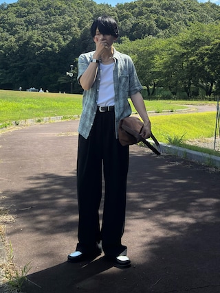 「CAMPHOR WOOD(カンファーウッド)のVEGAN HARAKO WESTERN BELT / ヴィーガンハラコウエスタンベルト(ベルト)」を使った、mor…さん(メンズ・168cm)の夏コーディネート
