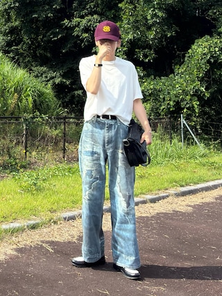 「CAMPHOR WOOD（カンファーウッド）のVEGAN HARAKO WESTERN BELT / ヴィーガンハラコウエスタンベルト（ベルト）」を使った、mor…さん（メンズ・168cm）の夏コーディネート