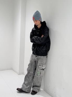 「アイテム（帽子）」を使った、おたけさん（メンズ・180cm）の冬コーディネート