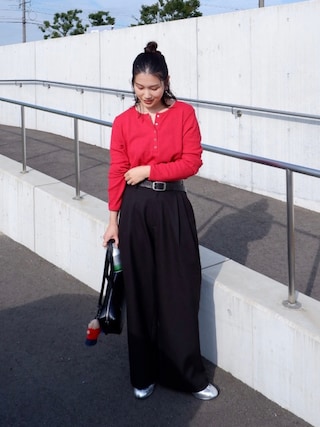 「RANAN（ラナン）のヘンリーネックワッフルロングTシャツ（Tシャツ/カットソー）」を使った、kocoaさん（レディース・160cm）の秋コーディネート