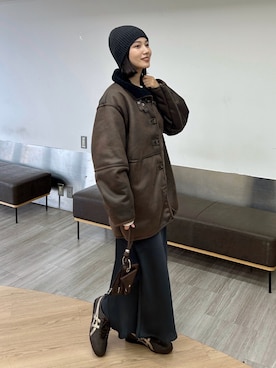 「アイテム（ムートンコート）」を使った、kocoaさん（レディース・160cm）の冬コーディネート