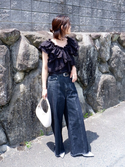 セール】切替パターンワイドデニム（デニムパンツ）｜1chaku