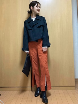 「スリットパンツ」｜「アイテム（トレンチコート）」を使った、𝚔𝚘𝚌𝚘𝚊さん（レディース・160cm）の秋コーディネート