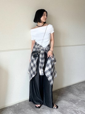 「tiptop（ティップトップ）のシアーアソートBIGシャツ（シャツ/ブラウス、ホワイト系）」を使った、kocoaさん（レディース・160cm）の夏コーディネート