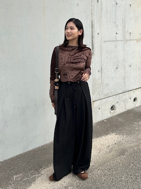 「tiptop（ティップトップ）の【ZOZO限定アイテム】ウエスト紐付タックワイドパンツ（スラックス）」を使った、kocoaさん（レディース・160cm）の秋コーディネート