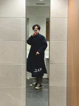 「アイテム（ノーカラーコート）」を使った、cayuuuuuuukiさん（メンズ・171cm）の冬コーディネート