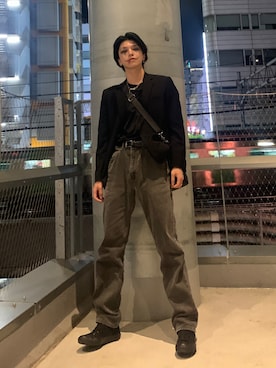「H&M（エイチ・アンド・エム）のアイテム（テーラードジャケット）」を使った、玲二さん（メンズ・176cm）の秋コーディネート