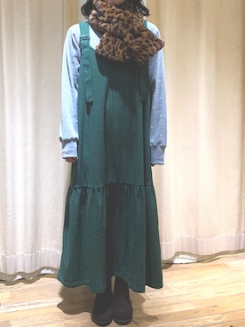 「アイテム（ネックウォーマー/スヌード、イエロー系）」を使った、ホさん（レディース・156cm）の秋コーディネート