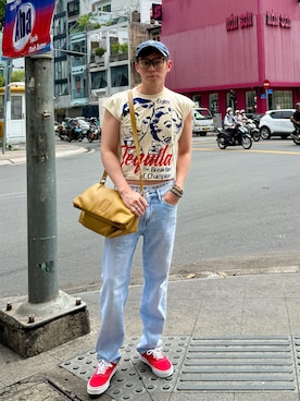 「H&M（エイチ・アンド・エム）のアイテム（パンツ）」を使った、Martin Bravoさん（メンズ・175cm）の夏コーディネート