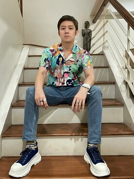 「TOPMAN（トップマン）のアイテム（パンツ）」を使った、Martin Bravoさん（メンズ・175cm）の秋コーディネート