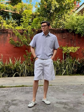 「Huilishiのアイテム（シャツ/ブラウス、その他）」を使った、Martin Bravoさん（メンズ・175cm）の夏コーディネート